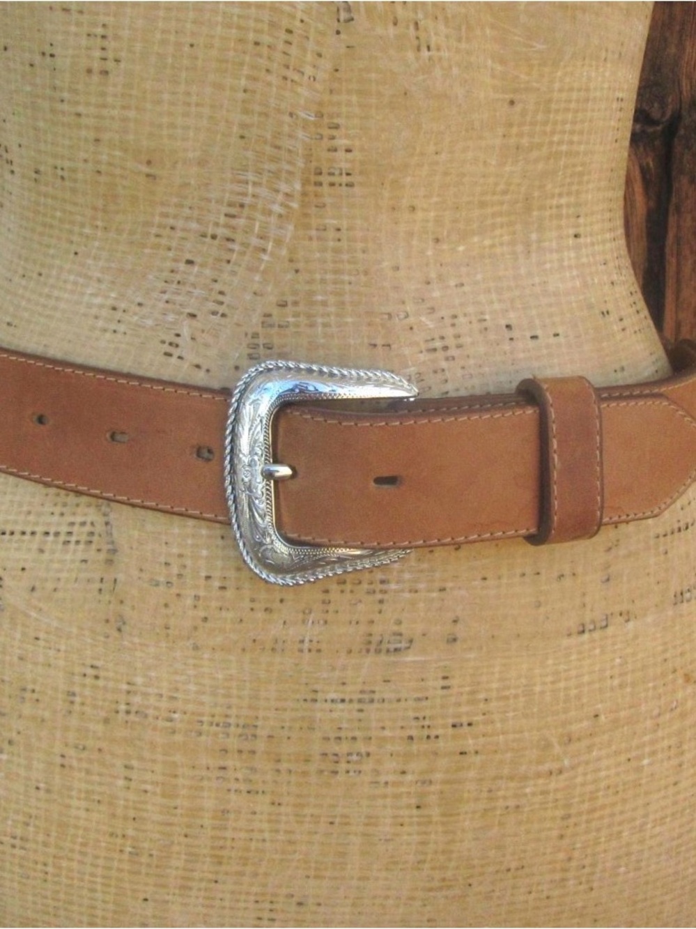 90s Tan Leather Concho Belt with Silver Tone Buckle & Conchos, Size 28